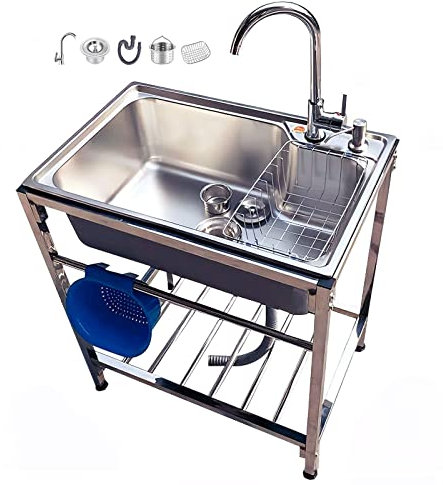 WORDFUN Fregadero De Cocina Comercial, Fregadero De Acero Inoxidable Independiente, Fregadero Portatil Camping, Fregadero Multiusos, Fregadero Exterior Jardin, Mueble Pila Lavadero