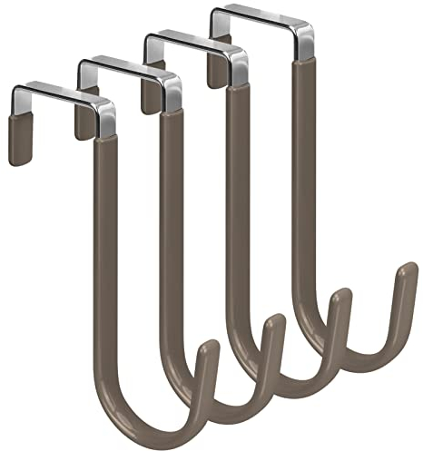 FYY Türhaken, 4 Stück, Türhaken mit Gummi, verhindert Kratzer, robuste Organizer-Haken für Wohnzimmer, Badezimmer, Schlafzimmer, hängende Kleidung, Handtücher, Hüte, Mäntel, Taschen, braun