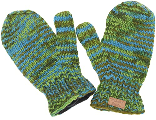 GURU SHOP Handgestrickte Fausthandschuhe, Wollhandschuhe, Handschuhe, Fauster, Herren/Damen, Grün/türkis, Wolle, Size:One Size