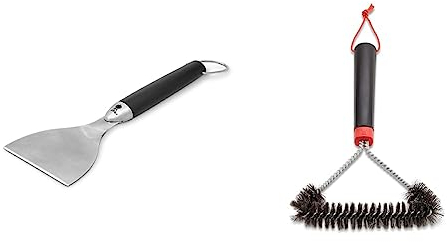 Weber Plancha Scraper - Stainless Steel Griddle Scraper for Loosening Tough Grease and Cooking Debris from Griddles with Easy-Grip Handle and Steel Hook for Easy Storage & 6277 30 cm Three-Sided