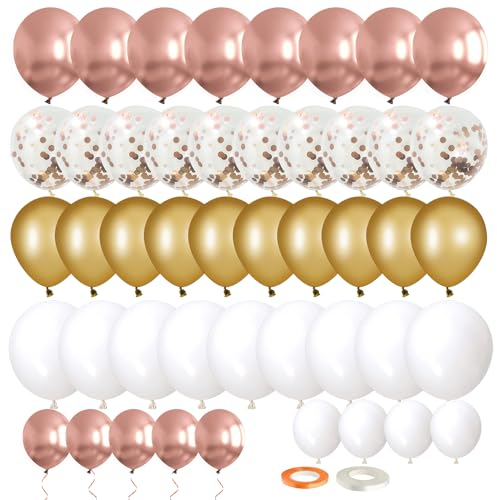 EMITUOFO Palloncini Oro Rosa, 70 Pezzi Palloncini Oro Rosa Bianchi Oro Elio Palloncini in Lattice Metallico Palloncini per Compleanno Matrimonio Festa Decorazione (Oro Oro Rosa)