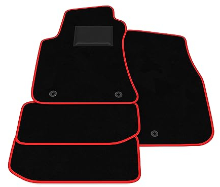 Fußmatten kompatibel mit Dodge Challenger 2014-, roter Rand, maßgeschneiderte Automatten Set, Velours Teppich Set