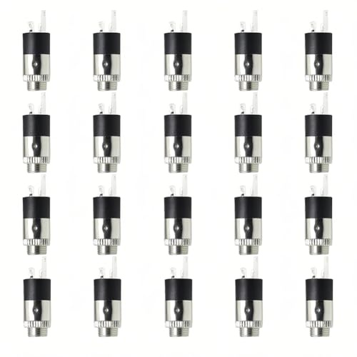 Tiiyee PJ392 Audio Socket Jack, Stereo Female Cylindrical Jack Panel Mount Headphone Connector Plug Video Socket Plating Terminals with Locking Nuts W/Screw Adapter 3.5mm 20PCS