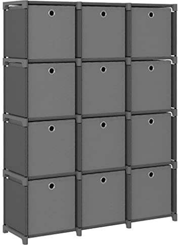 FIRBNUS Würfel-Regal mit Boxen 12 Fächer Grau 103x30x141 cm Würfelregal mit Türen Vitrinenschrank mit Türen Würfelregale Würfelschrank Würfelregal Organizer Wohnzimmer Möbel Regalwürfel Stoff
