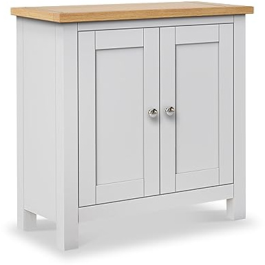 RoselandFurniture Farro Grey Small Cupboard for Bathroom | Fully Assembled, 2 Door Cabinet with Shelf, Contemporary Coastal Style, H75cm W75cm D33.5cm
