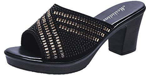 ARtray Sommerkind Schuhe Damen Wear Line Two Sandalen Diamond Women 's Summer One Flat Large Bottom Frauen-Hausschuh Rutschfeste Schuhe Damen (Black, 39)