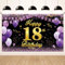 Koliphy 18. Geburtstag Deko, 18. Happy Birthday Banner für Jungen Mädchen, Schwarz Lila Stoff 18 Geburtstagsbanner Hintergrund Party Dekoration Drinnen und Draußen