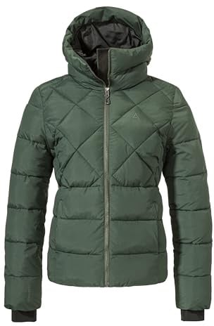 Schöffel Damen Ins Jacket Boston L, warme Winterjacke aus recycelten Materialien, leichte Steppjacke mit Kapuze, winddicht und wasserabweisend, dark jade, 34