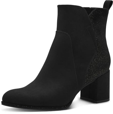 MARCO TOZZI Damen Stiefeletten mit Absatz Spitz mit Reißverschluss, Schwarz (Black/Gold), 40 EU