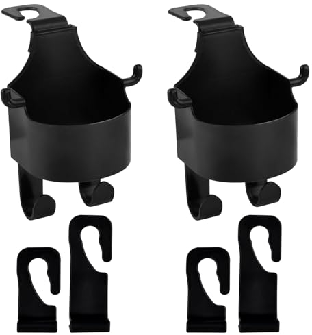 VOSSOT Lot de 2 Crochets pour Dossiers de Sièges Auto, Crochets Appui-tête Voiture, Crochet Appui-tête 2 en 1 Porte-gobelet, Porte-gobelet siège Auto pour Bouteille d'eau, Sac et téléphone
