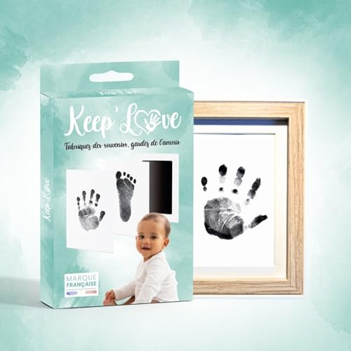 Keep'Love Rahmen-Set für Fußabdrücke und Handabdrücke für Babys, Andenken, Geschenk zur Geburt, originelle Dekoration für Babyzimmer, Bilderrahmen aus Holz, Kontur, weiß, FSC