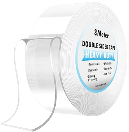 DADAPANGHU 3m Doppelseitiges Klebeband Extra Stark, 1 Rollen x 3m Transparent Nano Klebeband Ablösbar, Klebeband Doppelseitig Dünn für Foto Wand, Teppich, Küche, Auto oder Outdoor