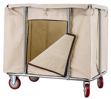 Professioneller Servicewagen, 400 l, extra großer Wäschesortierwagen mit Reißverschlusstür, Tasche und Rädern, robuster Reinigungswagen für den Haushalt, Kindergarten, Krankenhaus und Hotel (Beige)
