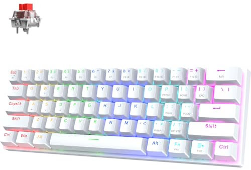 Pauroty Teclado cremoso inalámbrico 60%, triple modo 2.4G/USB-C/Bluetooth, retroiluminación RGB, interruptores de línea roja, sonido cremoso, 61 teclas recargables, mini teclado mecánico inalámbrico