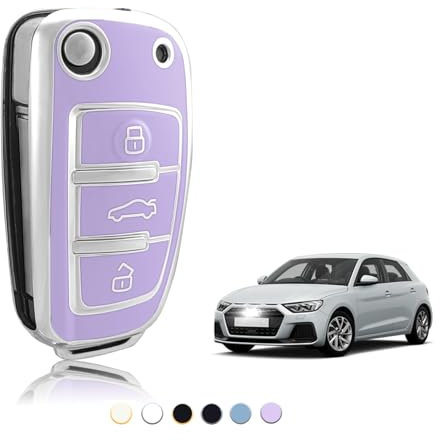 TOOMUME Coque Clé TPU, Etui Clé Étui Clé Adapté pour Audi A1 A3 A4 A5 A6 A8 Q2 Q3 Q5 Q7 R8 RS3 RS4 RS6 S3 S4 S6 C5 C6 B6 B7 TT TTS Seat Exeo 3R, Couvre Clef Cache Cle Voiture Telécommande - Flip Key
