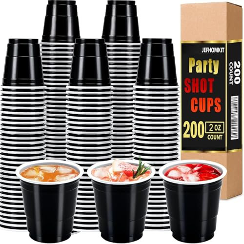 Kinmsito 200 Stück Shot Cups Schwarze,Shot Becher 6cl/60ml,Wiederverwendbare Kunststoffbecher,Mini Party Becher,Plastik Schnapsgläser,Robuste Plastikbecher Für Party Festivals Hochzeit Camping