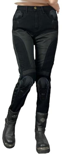QIYUANT Pantalones de Moto Verano para Mujer Motocicleta Jeans Resistencia Desgarro Respirable Pantalón de Motorista Retro Casual Elásticos con Equipo de Protecciones Mejorada (Negro, XS)