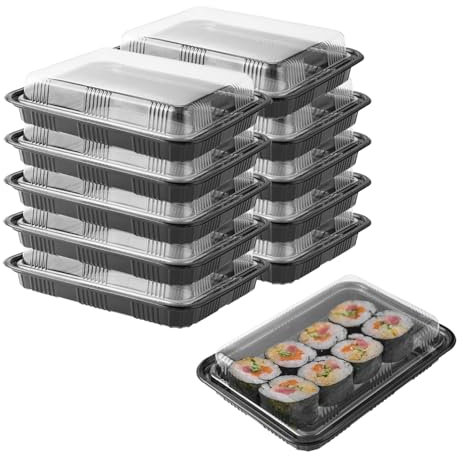 DYMHQ 10 Pieces Sandwich Platter Trays With Lids Black, Large Rectangle Food Platter Trays, PET Plastic Reusable Buffet Catering Trays, Multi Use Sushi Catering Trays for Outdoor Camping Family Party