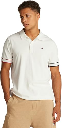 Tommy Jeans Herren TJM Slim Flag Cuff EXT Dm0dm21306 S/S Poloshirt, White (Ecru), M EU