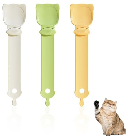 3 PCS Happy Spoon for Cats, Cuddles and Meow Cat Treat Feeder, Claw Shape Cat Strip Happy Spoon, cuchara multifuncional para mascotas, alimentador de tira de gatos, cuchara dispensadora tratos húmedos