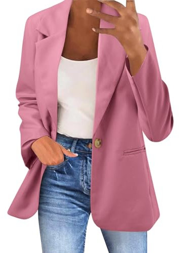 bgyujn Sportif Vintage Vestes Femme Élégant Confortable Veste Femme Grande Taille Cardigan Femme avec Poches Boutonnées, Formel, Manches Longues, Business Bureau Veste, Vieux Rose, Rose, XXL