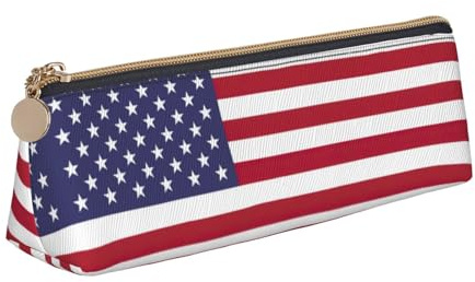 SDEGTHO Trousse à crayons triangulaire en cuir avec grande capacité de rangement Motif drapeau américain, blanc, Taille unique, Art Déco