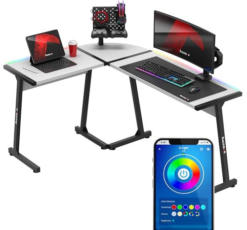 huzaro Hero 6.0 RGB LED | Eck-Gamingtisch mit LED-Beleuchtung | L-förmiger Computertisch | Fernbedienung & App-Steuerung | Carbon-Beschichtung | 147 × 112 cm | Höhenverstellbare Füße