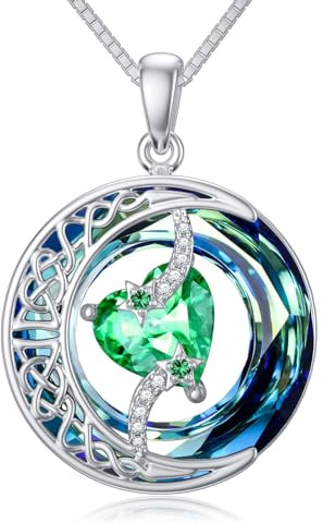 TOUPOP Kette Damen Herz Geburtsstein Anhänger Halskette für Frauen Sterling Silber Mond Stern Halskette Schmuck Geburtstags Geschenk für Frauen Sie Ehefrau Tochter Freundin Weihnachten Geschenk