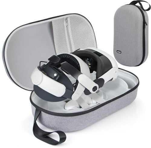 Pulchra VR Headset Carrying Case Fits Meta Quest 3/2, Oculus Quest 3/2, PICO 4/4Pro Accessories, Large Hard VR Bag, Head Strap/Touch Controllers/Adapter Travel Home Storagae Cases, Gray