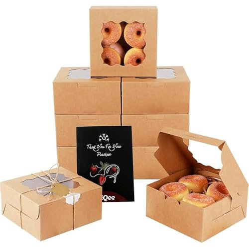 Gcardist Brown Bakery Box with Window 15Pcs 15.2x15.2x7.6cm Brown Cookie Boxes Pastry Box for Wedding Favor Birthday & Party(6x6x3inch)