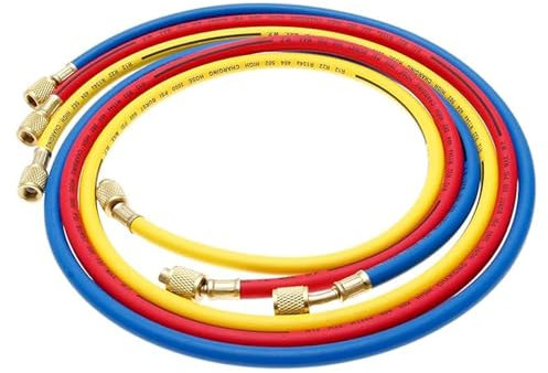 3 Pièces Set Tuyau Charge Réfrigérant pour Climatisation, 1/4 SAE Tube Tuyau Fluorure Remplissage pour R134A, 3 Couleurs Kit Outils Tuyaux Réparation Automobile, 1.5m Tube Remplissage Réfrigérant