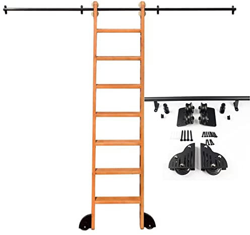 Sliding Barn Door Hardware Kit,1m 2m 3m 4m 5m 6m | Library Rolling Ladder Track Hardware Sliding Rail Track Roller Closet Set | Round Tube Carbon Steel Slide, with Wheel