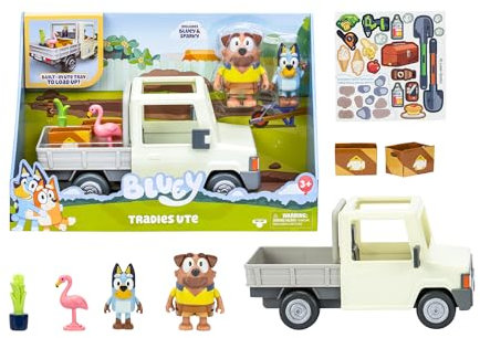 Bluey - Tradies Truck, Camioneta, Incluye Figurita Conductor, Accesorios Divertidos como Caja de Fruta, Flamenco, Planta y Pegatinas, Famosa (BLY82000)