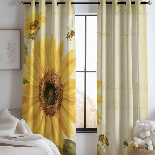Kinderzimmer Blickdichte Vorhänge H260 X B140 cm (2Er Pack) Insekt Biene Blumen – Uv-Schutz & Wärmeisolierend Bunt – Waschmaschinengeeignet, Schiebevorhängekompatibel
