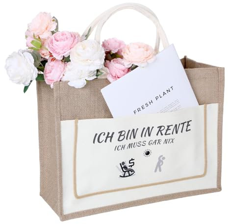 Jutetasche Ruhestand Geschenk Frauen, Jutetasche Rentner, Jute Tote Bag Rente Geschenk Renteneintritt Frau, Shopper Bag als Ruhestandsgeschenk,Jute Einkaufstasche Personalisiert Jutebeutel für Rentner