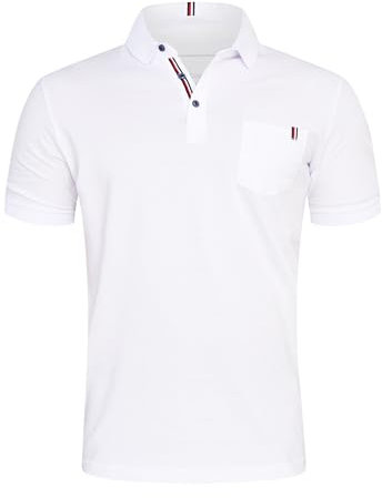 behype. Herren Kurzarm Poloshirt mit Brusttasche Freizeit Polo T-Shirt Männer Polo-Hemd Regular-Fit in Piqué-Qualität RR_MP-371-Weiß-S