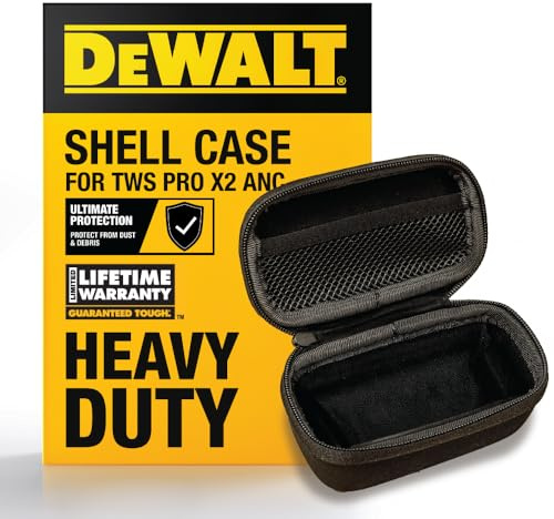 DEWALT Custodia protettiva per auricolari TWS Pro-X2 ANC, compatta e leggera, con custodia rigida in EVA, antiurto, impermeabile, interno morbido e tasca per accessori