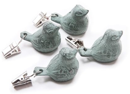 HAORUN Lot de 4 pinces à nappe décoratives en métal vert en forme d'oiseau Accessoires de camping