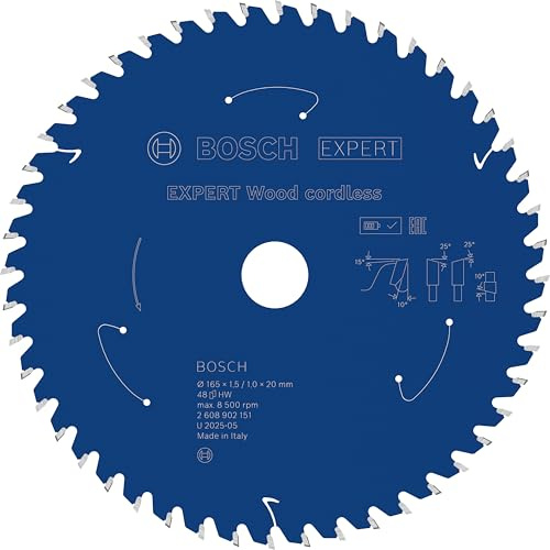 Bosch 1x Expert Wood Cordless Circular Saw Blade for Handheld Circular Saw | for Softwood, Hardwood, Ø 165 mm, Professional Accessory Hand-Held Cordless Circular Saws