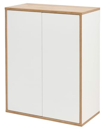 BadeDu Minho Midischrank – 60 cm in AST-Eiche Optik/Weiß, skandinavischer Stil mit innovativem Push-to-Open System und cleverer Innenaufteilung