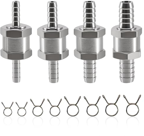 Begonia 4 Stück Ventil Rückschlagventil,6mm, 8mm, 10mm, 12mm | mit 8 Stück Federklammer Rückschlagventil, für Benzin, Diesel, Öl und Wasser in Niederdrucksystemen