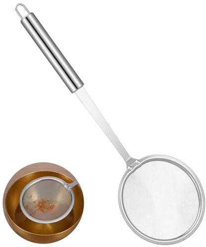 Cuchara de acero inoxidable para desnatar grasa de 4 pulgadas, colador de malla fina con mango resistente al calor de 9 pulgadas, cuchara coladora de grasa, separador de grasa para cocinar, freír