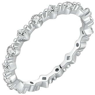 RDSGYZ Hochzeitsringe Weißgold 750, Damen Ring Schmal mit Moissanit Verlobungsringe Trauringe für Frauen Gr.55 (17.5)