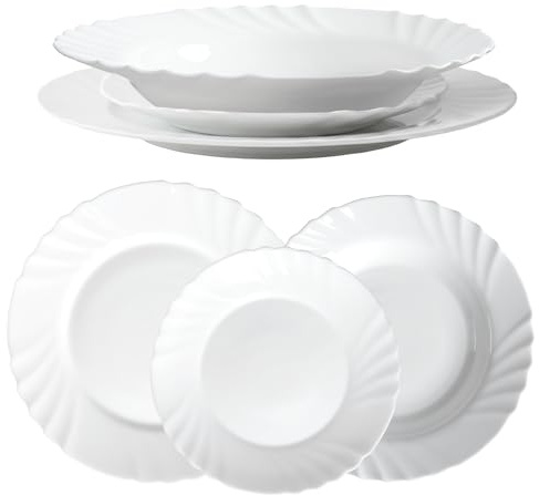 KADAX Servizio di stoviglie 3 pezzi, set di stoviglie per 1 persona, servizio da tavola con piatti fondi, piatti da dessert e piatti piani, set di piatti in vetro opale, set di stoviglie (bianco)