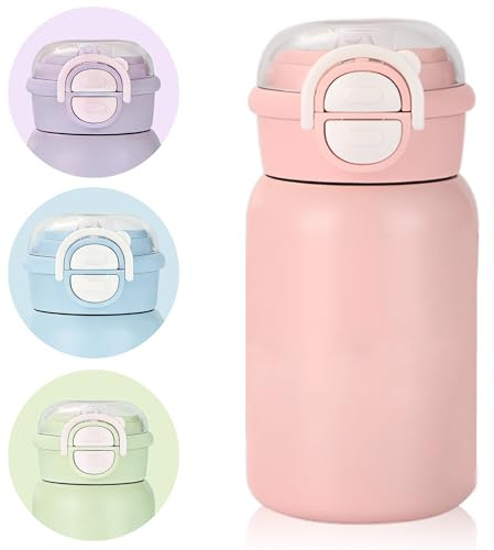 400ml Insulated Water Bottle with Straw, Double-Wall Travel Flask (Pink) | 2-in-1 lid (straw & spout),double-wall insulation,leak-proof,portable handle,for hot/cold drinks on the go