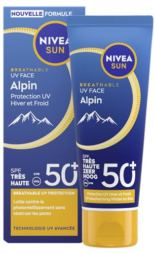 NIVEA SUN - Crème Solaire Visage FPS50+ Alpin - Protection UVB/UVA Temps Froid & Hiver - Hydratation 24H - Glycérine, Beurre de Karité & Vitamine E - Texture Légère - Fini Invisible - 40 ml