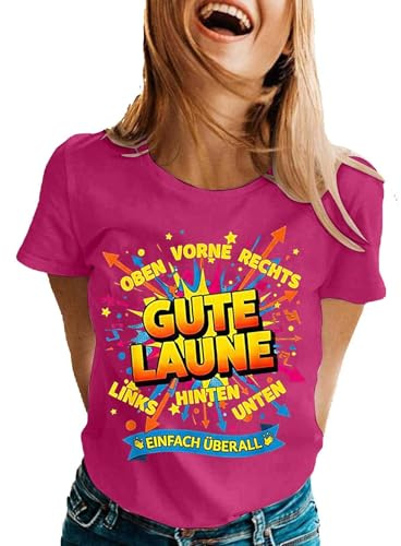Gute Laune Oben Unten für Malle, Apres Ski T-Shirt Damen Freundin Spritztour T-Shirt Rundhals Sommershirt Lustiges Casual Party-Events