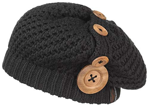 CHILLOUTS Nelly Strickbaskemütze Damen - Damenbaske Holzknopf Damenmütze Herbst-Winter