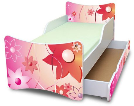 Best For Kids Kinderbett mit Schaummatratze mit TÜV Zertifiziert 80x160 - Blumen MIT SCHUBLADE