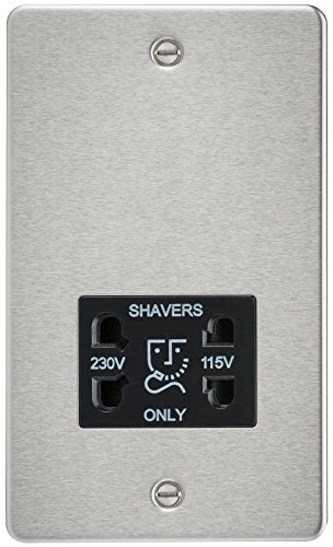 Knightsbridge FP8900BC FP8900 FPAV8900BC Flat Plate 115V/230V Dual Voltage Shaver Socket-Brushed Chrome, 230 V, Black Insert